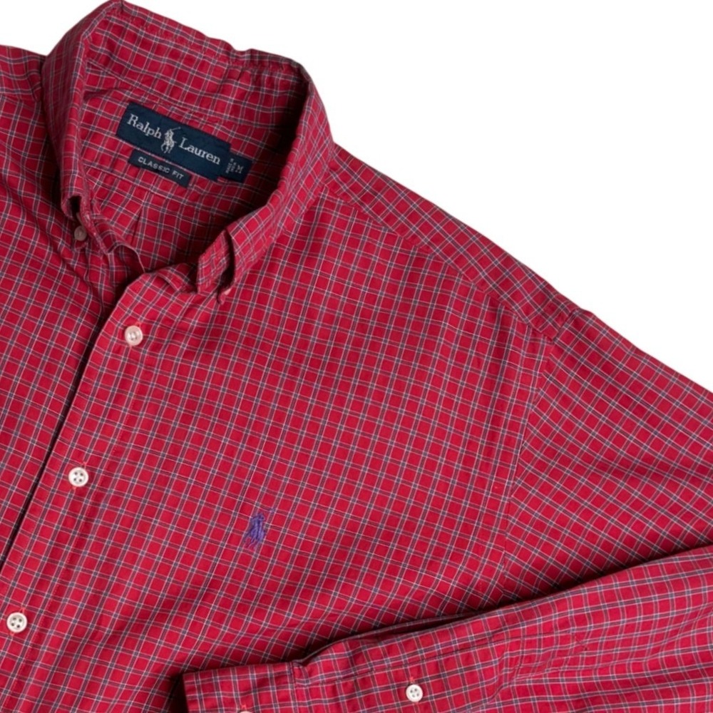 Ralph Lauren Classic‎ Fit Plaid Button Down Red Mens Medium
